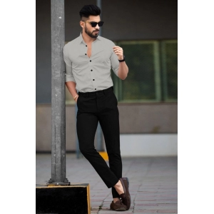 Generic Men's Casual Full Sleeve Poly Viscose Collar Neck Shirt (Grey)