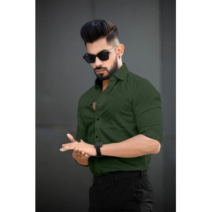 Generic Men's Casual Full Sleeve Poly Viscose Collar Neck Shirt (Green)