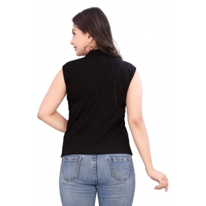 Generic Women's Casual Sleeveless Cotton Blend High Neck Top (Black)