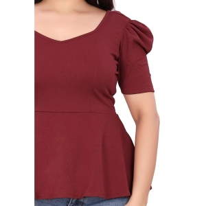 Generic Women's Casual Puff Sleeves Lycra Blend Sweetheart Neck Top (Maroon)