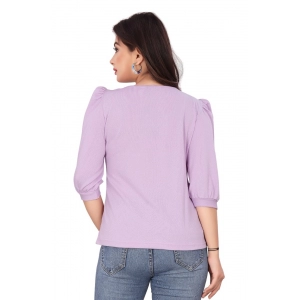 Generic Women's Casual Puff Sleeves Lycra Blend Asymmetric Neck Top (Lavendar)