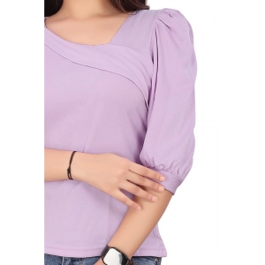 Generic Women's Casual Puff Sleeves Lycra Blend Asymmetric Neck Top (Lavendar)