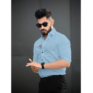 Generic Men's Casual Full Sleeve Poly Viscose Collar Neck Shirt (Sky)