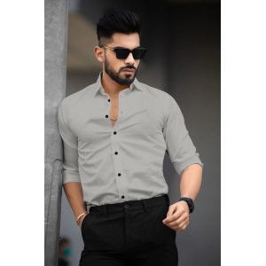 Generic Men's Casual Full Sleeve Poly Viscose Collar Neck Shirt (Grey)