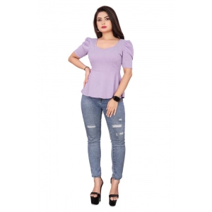 Generic Women's Casual Puff Sleeves Lycra Blend Sweetheart Neck Top (Lavendar)