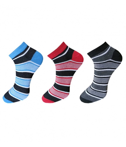3_Pair Set Unisex Casual Cotton Striped Ankle Length Socks (Multicolor)