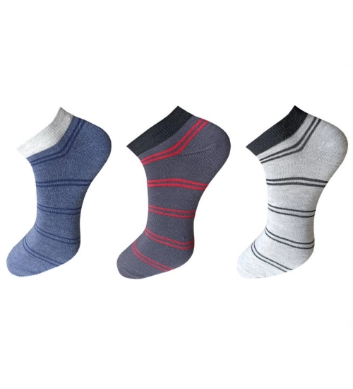 3_Pair Set Unisex Casual Cotton Striped Ankle Length Socks (Multicolor)