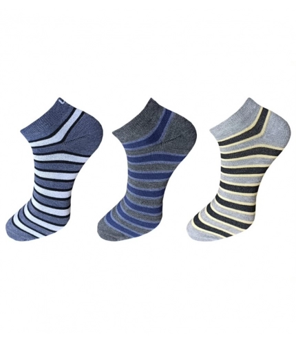 3_Pair Set Unisex Casual Cotton Striped Ankle Length Socks (Multicolor)