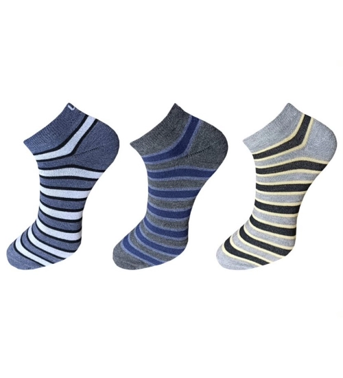 3_Pair Set Unisex Casual Cotton Striped Ankle Length Socks (Multicolor)