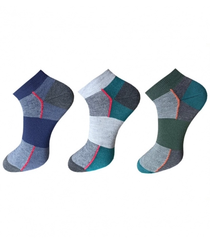 3_Pair Set Unisex Casual Cotton Striped Ankle Length Socks (Multicolor)