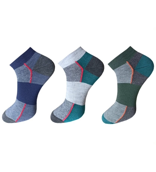 3_Pair Set Unisex Casual Cotton Striped Ankle Length Socks (Multicolor)