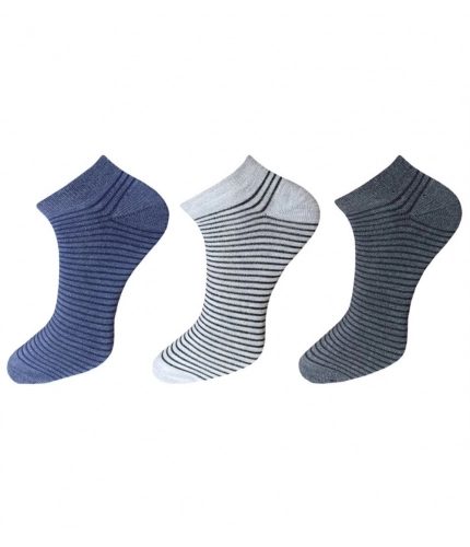 3_Pair Set Unisex Casual Cotton Striped Ankle Length Socks (Multicolor)