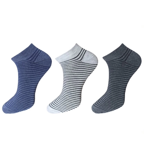 3_Pair Set Unisex Casual Cotton Striped Ankle Length Socks (Multicolor)