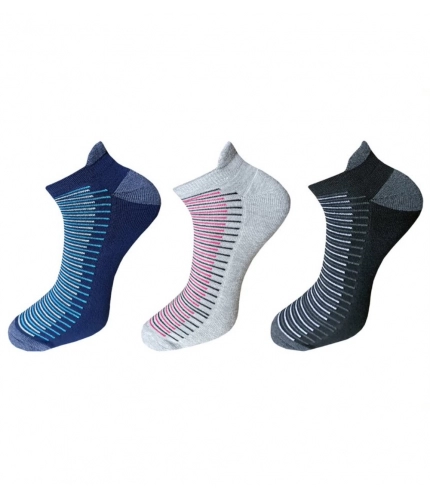 3_Pair Set Unisex Casual Cotton Striped Ankle Length Socks (Multicolor)