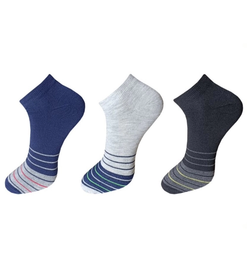 3_Pair Set Unisex Casual Cotton Striped Ankle Length Socks (Multicolor)