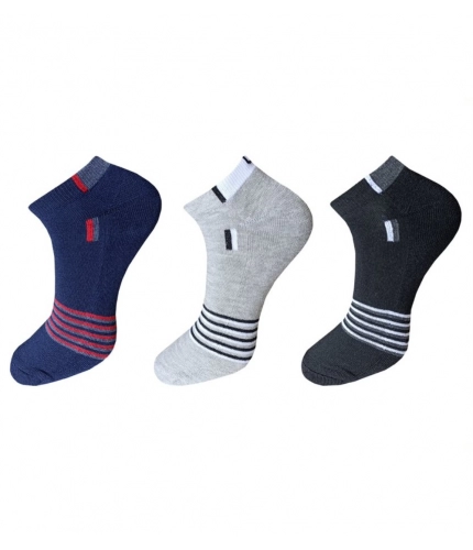 3_Pair Set Unisex Casual Cotton Striped Ankle Length Socks (Multicolor)