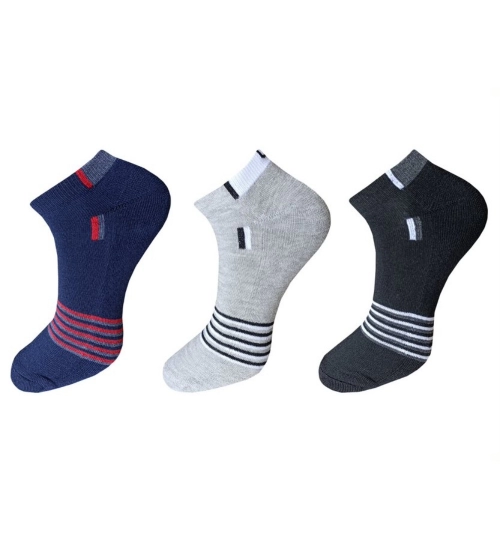 3_Pair Set Unisex Casual Cotton Striped Ankle Length Socks (Multicolor)