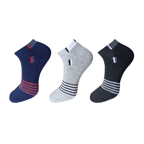 Dropship 3_Pair Set Unisex Casual Cotton Striped Ankle Length Socks (Multicolor)