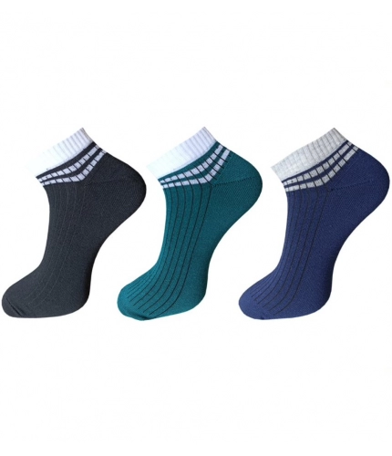 3_Pair Set Unisex Casual Cotton Striped Ankle Length Socks (Multicolor)
