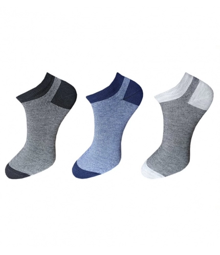 3_Pair Set Unisex Casual Cotton Striped Ankle Length Socks (Multicolor)