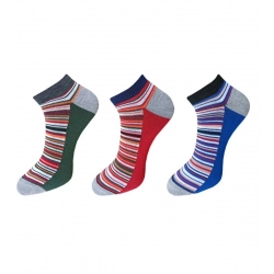 3_Pair Set Unisex Casual Cotton Striped Ankle Length Socks (Multicolor)