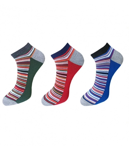 3_Pair Set Unisex Casual Cotton Striped Ankle Length Socks (Multicolor)