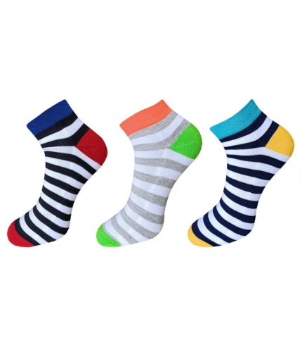 3_Pair Set Unisex Casual Cotton Striped Ankle Length Socks (Multicolor)