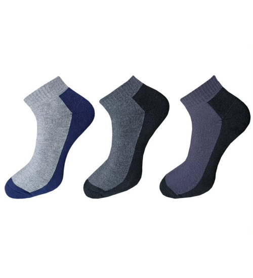 3_Pair Set Unisex Casual Cotton Solid Ankle Length Socks (Multicolor)