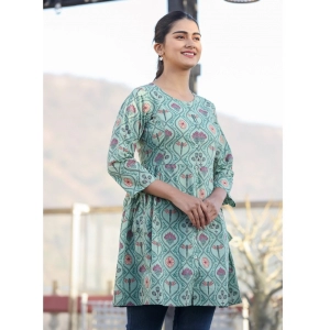 Generic Women's Cotton Printed 3/4 Sleeve Round Neck Tunics (Green)