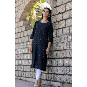 Generic Women's Cotton Solid 3/4 Sleeve Round Neck Kurti (Black)