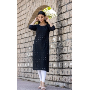Generic Women's Cotton Solid 3/4 Sleeve Round Neck Kurti (Black)