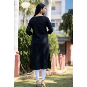 Generic Women's Cotton Solid 3/4 Sleeve Round Neck Kurti (Blue)
