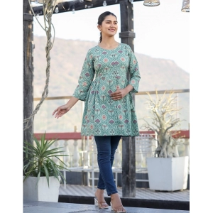 Generic Women's Cotton Printed 3/4 Sleeve Round Neck Tunics (Green)