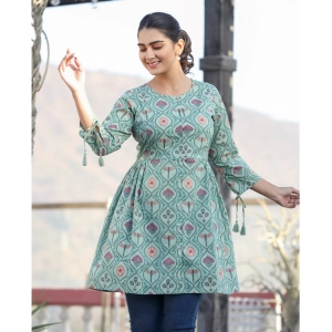 Generic Women's Cotton Printed 3/4 Sleeve Round Neck Tunics (Green)