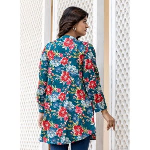 Generic Women's Cotton Printed Full Sleeve Mandarin collar Top (Sea Green)