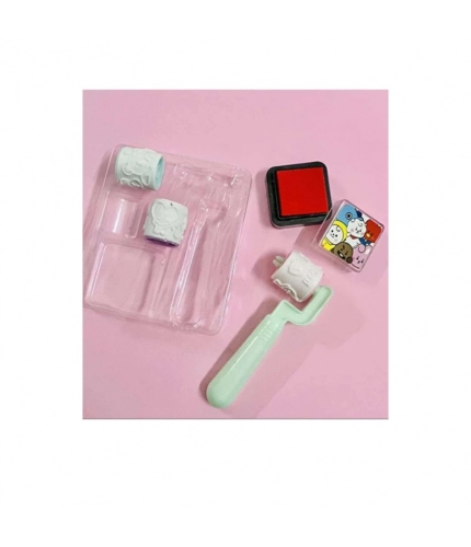 Pack Of_2 Roller Seal Stamp with Ink pad For DIY Kids Handle Rubber Stamp | Plastic | Stationery | 3+ Years