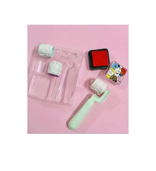 Pack Of_2 Roller Seal Stamp with Ink pad For DIY Kids Handle Rubber Stamp | Plastic | Stationery | 3+ Years