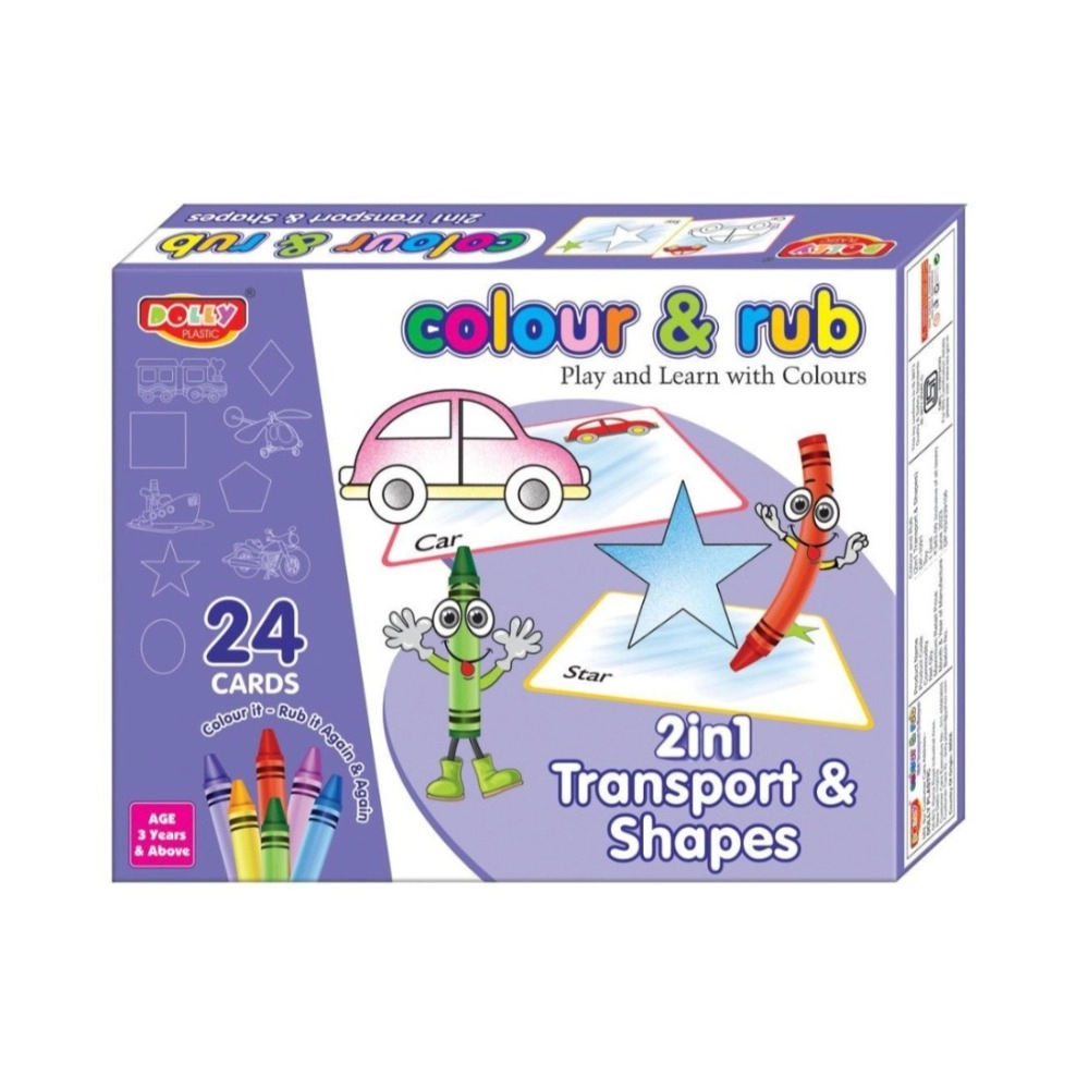 2 in 1 Transport - Shapes Colour And Rub With 24 Cards | Cardboard | Educational Toys | 3+ Years 2 in 1 Transport - Shapes Colour And Rub With 24 Cards | Cardboard | Educational Toys | 3+ Years