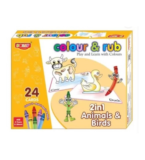 2 in 1 Animals - Birds Colour And Rub With 24 Cards| Cardboard | Educational Toys | 3+ Years