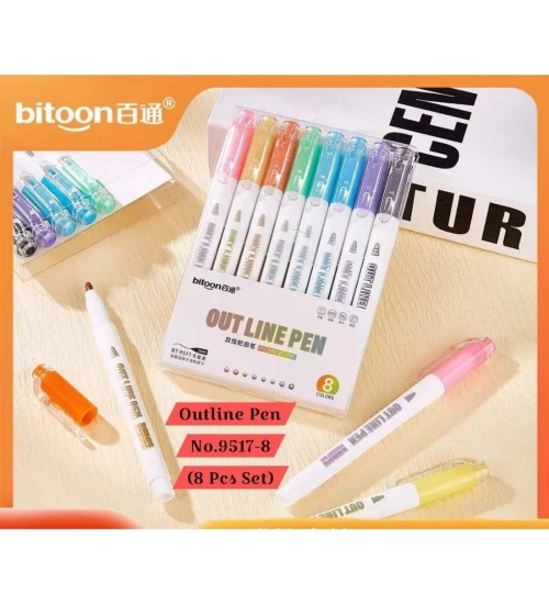 8_PCs Set Outline Pen No.9517-8 | Plastic | Stationery | 5+ Years
