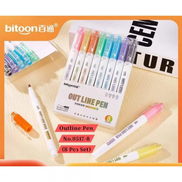 Dropship 8_PCs Set Outline Pen No.9517-8 | Plastic | Stationery | 5+ Years
