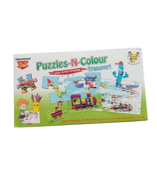 2 In 1 Puzzle &amp; Colors-Transport |   Cardboard  |   Educational Toys| 3+ Years