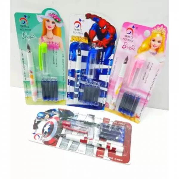 Dropship Pack Of_4 Fountain pen with four Blue Ink Cartridges | Plastic | Stationery | 5+ Years