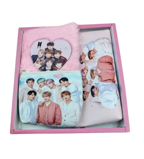 Prezzie Villa 3 in 1 Black Pink Stationery Set for Kids in Multicolor 2 Pouches and 1 Pocket Diary Set | Soft Furr | Stationery | 5+ Years