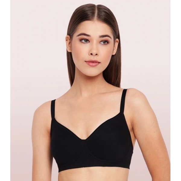 Dropship Enamor A042 Women's Cotton Everyday Non Padded And Wirefree Bra (Black)