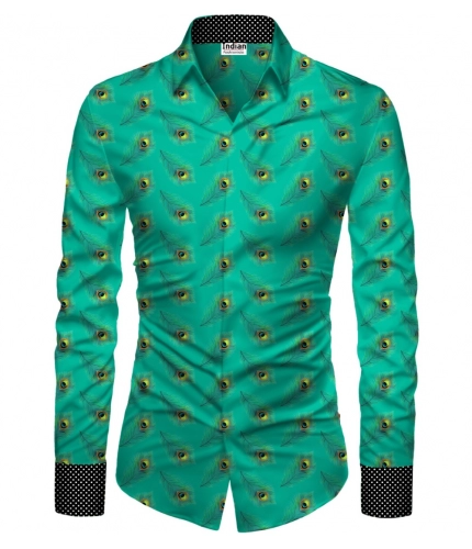 Men's Casual Floral Printed Cotton Blend Unstitched Shirt Fabric 1.6 Mtrs (Green)