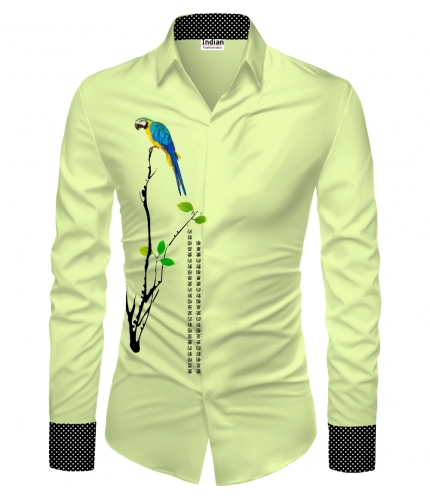 Men's Casual Floral Printed Cotton Blend Unstitched Shirt Fabric 1.6 Mtrs (Green)
