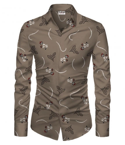 Men's Casual Floral Printed Cotton Blend Unstitched Shirt Fabric 1.6 Mtrs (Brown)