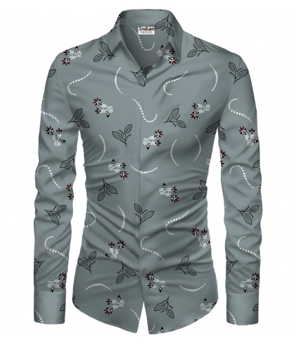 Men's Casual Floral Printed Cotton Blend Unstitched Shirt Fabric 1.6 Mtrs (Grey)