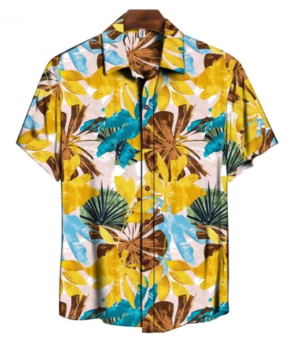 Men's Casual Floral Printed Cotton Blend Unstitched Shirt Fabric 1.6 Mtrs (Yellow)